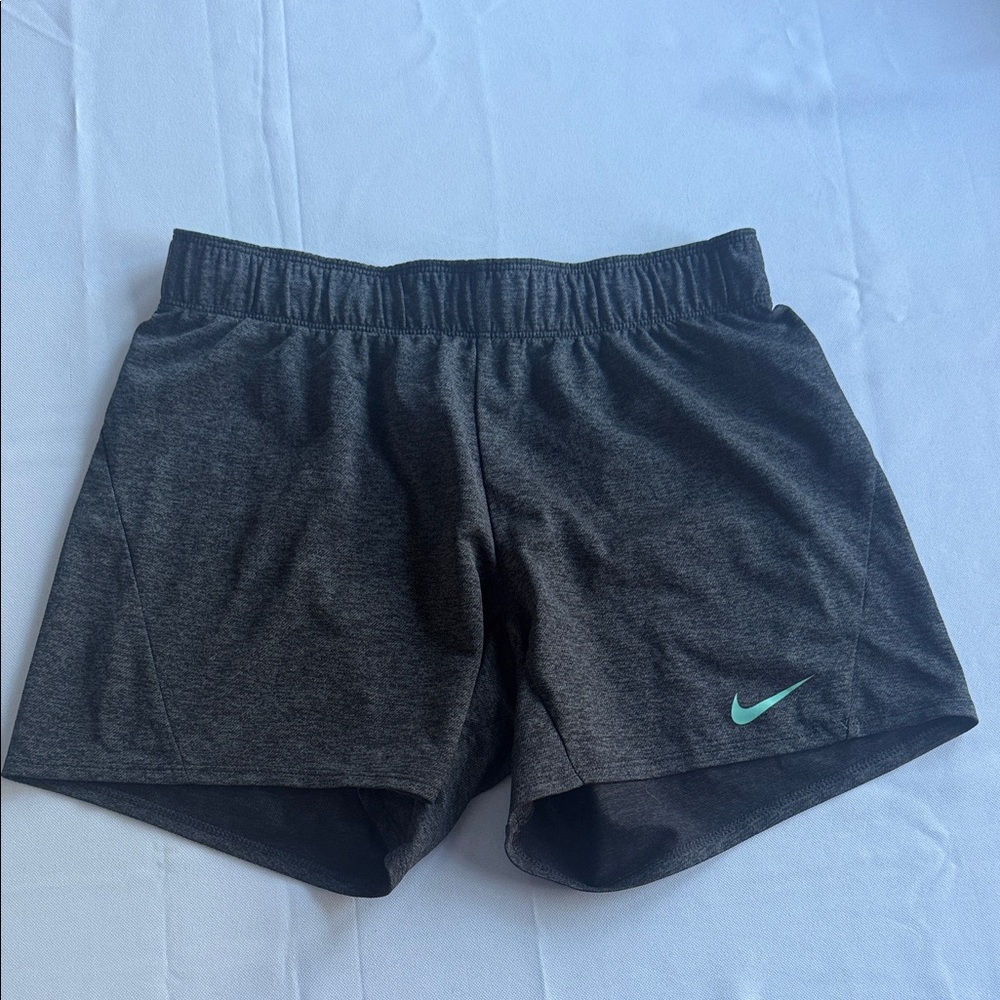 Nike Women's Charcoal Athletic Shorts with Teal Logo